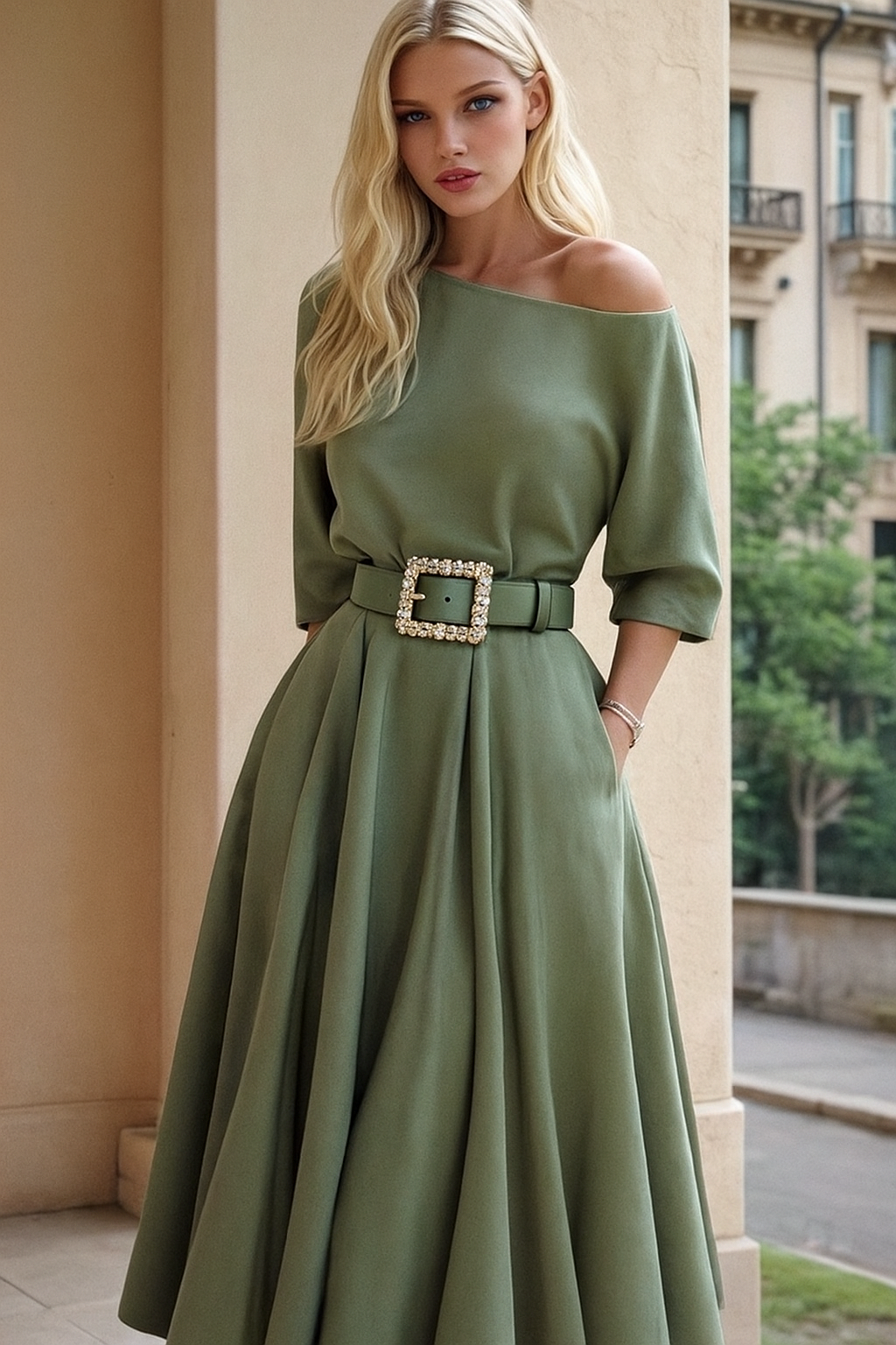 Vestido Strass con cinturón incluido, 3 colores, tallas (36-50)