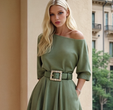 Mintlis women's Verna dress, satin cotton, rhinestone belt included, 3 colors, sizes (36-48), made in Italy