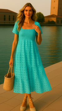 Elaine elastane stretch cotton honeycomb dress, 2 colours, 7 sizes (36-48)