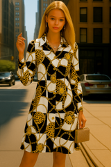 Eleonor V-neck dress, cotton with polyester drape, sizes (36-48)