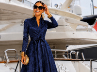 Billion Jacquard Luxury Wrap Midi Dress with Sash, 3 colors, sizes (36-48) video