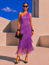 Vestido MYKONOS asimetríco flecos, 3 colores, tallas (36-46) vídeo