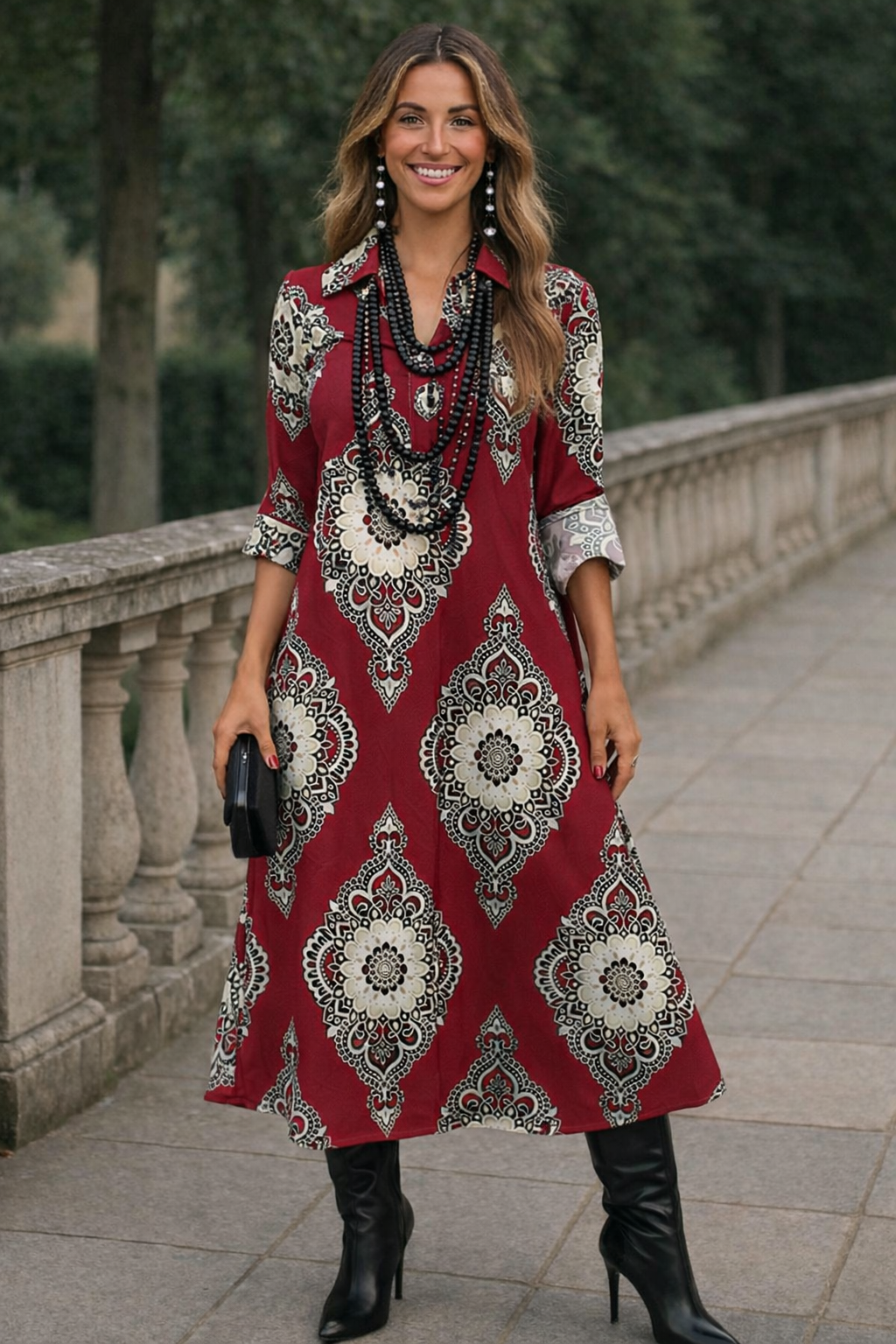 Vestido Marbella camisero con botones ocultos de algodón, 3 estampados,tallas (36-52)