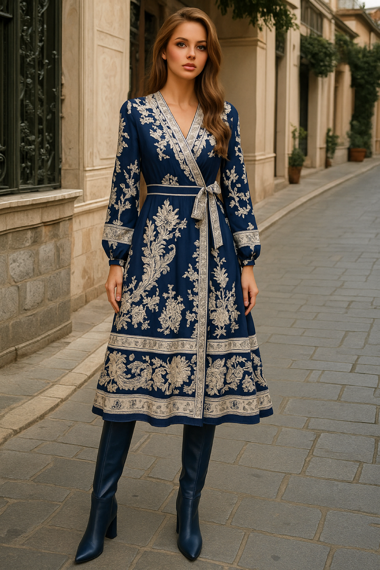 Marrakech cotton wrap dress with sash, 2 colors, sizes (36-48)