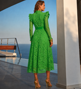 Vestido Kate brocado bordado, encaje largo con cinturón incluido, 2 colores, tallas (36-48) (vídeo)