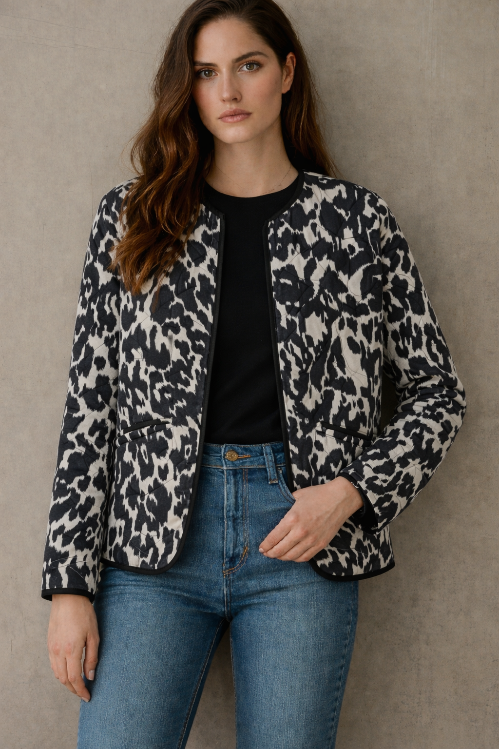 Chaqueta Opera acolchada de algodón con botones, 3 estampados, tallas (36-46)