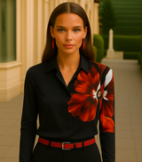 Camisa Acapulco roja flor algodón, tallas (36-48)