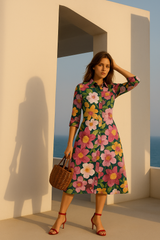 Mintlis women's cotton shirt dress Jana flowers and Jana butterflies, sizes (36-48)