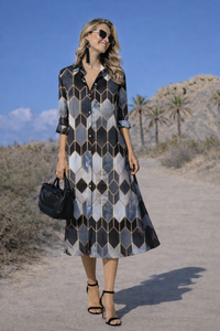 Vestido Rosalía Midi algodón camisero, 2 estampados, tallas (36-50)