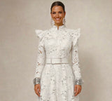 Grace dress embroidered with lace and lined, belt included, sizes (36-48) (video)
