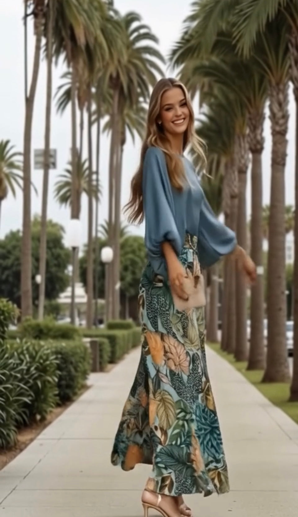 Caribe 2-in-1 set: satin honeycomb cuff shirt and elasticated back trousers, 3 prints, sizes (36-50)