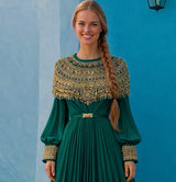 Vedtido Rania de gasa plisado satinado bordado, 6 colores, tallas (36-46)