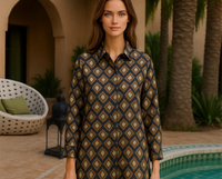 Conjunto Nataly blusa y pantalón con cintura  elástica, algodón satinado caída, tallas (36-48)