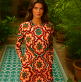 Vestido Genova MIDI algodón licra elastane sin arrugas estampado, tallas (36-50) made in Italy