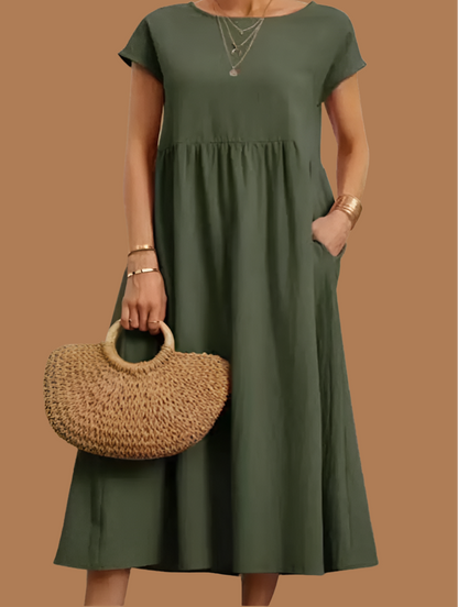 Vestido Candela de algodón con bolsillos, 12 colores, 5 tallas