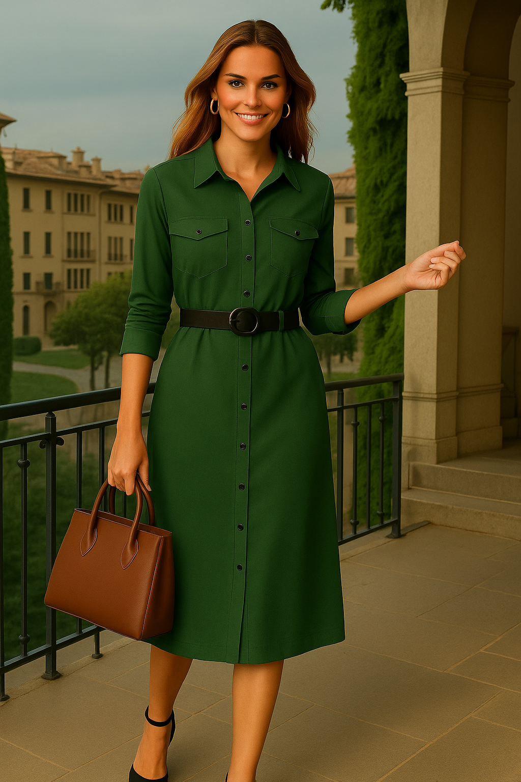 Lauren dress, belt included, cotton lycra, 4 colors, sizes (36-50)