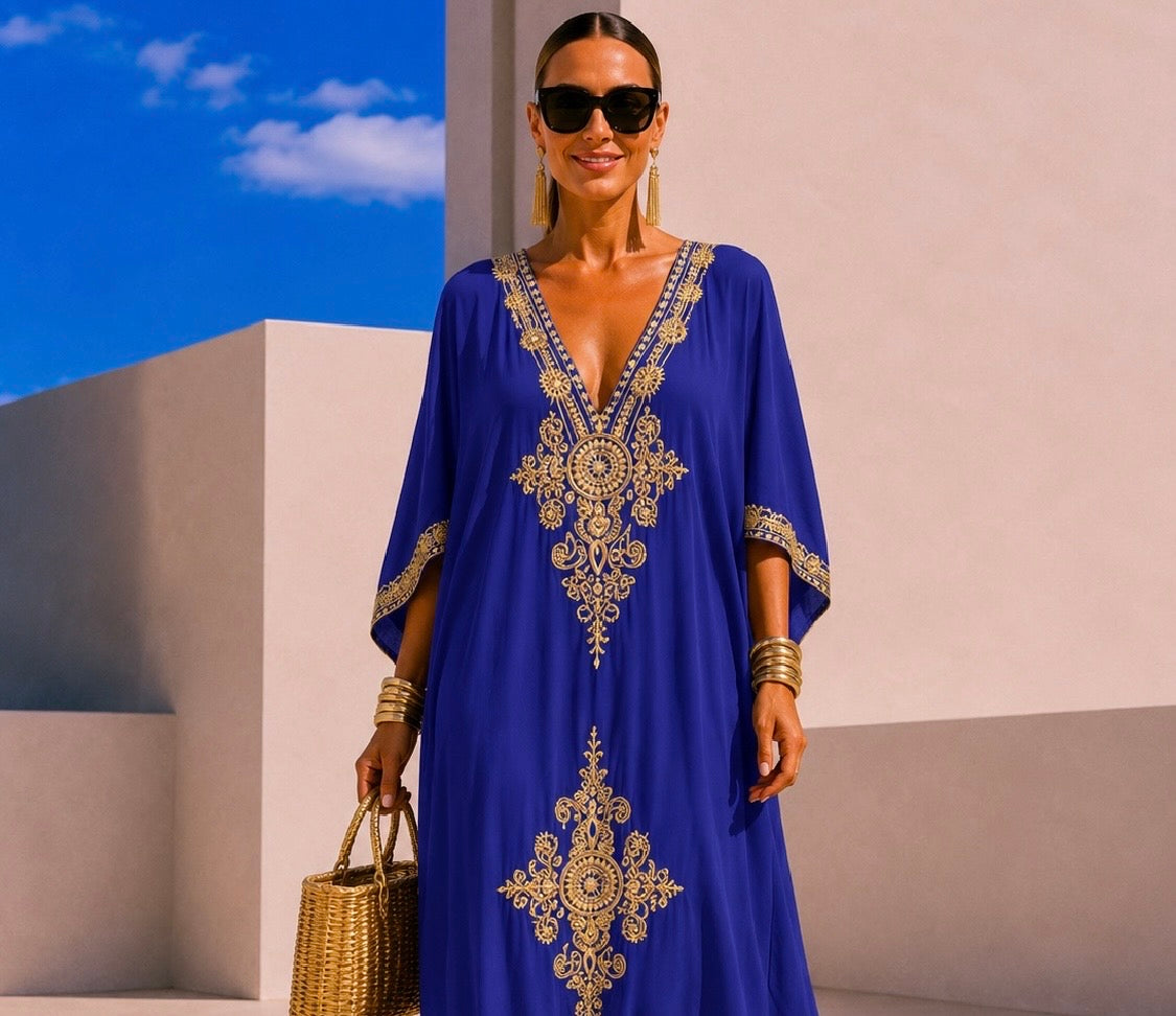 Embroidered Marrakesh dress tunic, cotton viscose, 5 colors, sizes (36-54) video