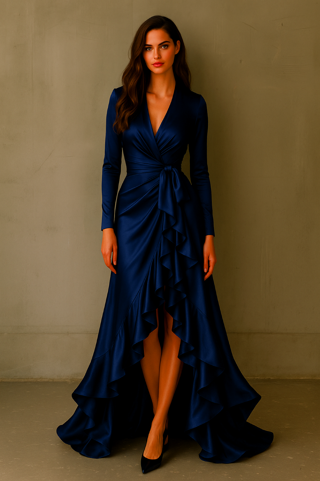 Vestido Hillary Satinado con fajín, tallas(36-46) 3 colores