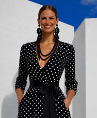 Cross-over polka dot cotton Romeria dress, with 2 sashes, sizes (34-50) video