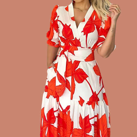 Long Monte Carlo wrap dress with sash pockets, 5 sizes