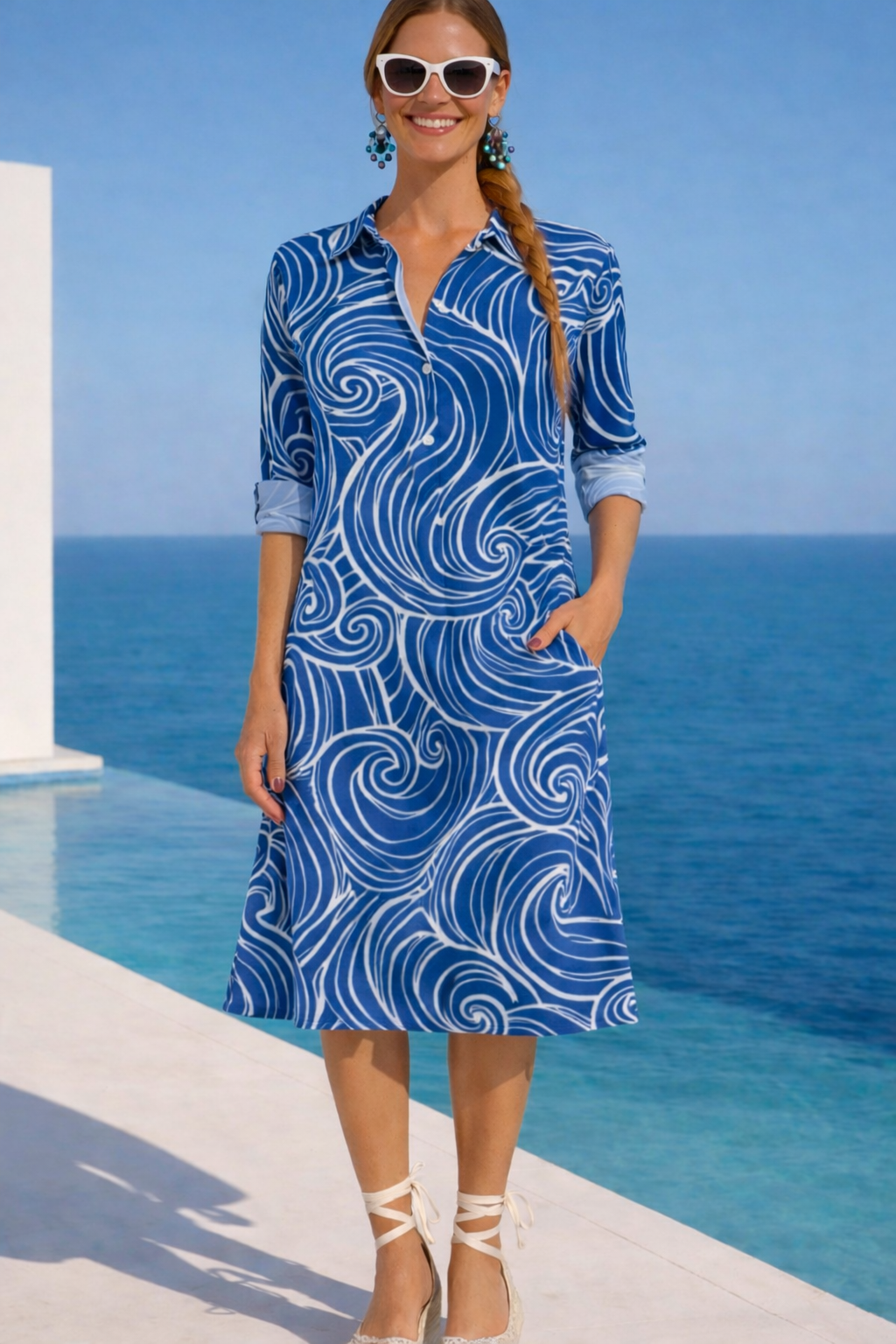 Vestido Roxana flores algodón camisero bolsillos, 3 estampados, tallas (36-50) (video)