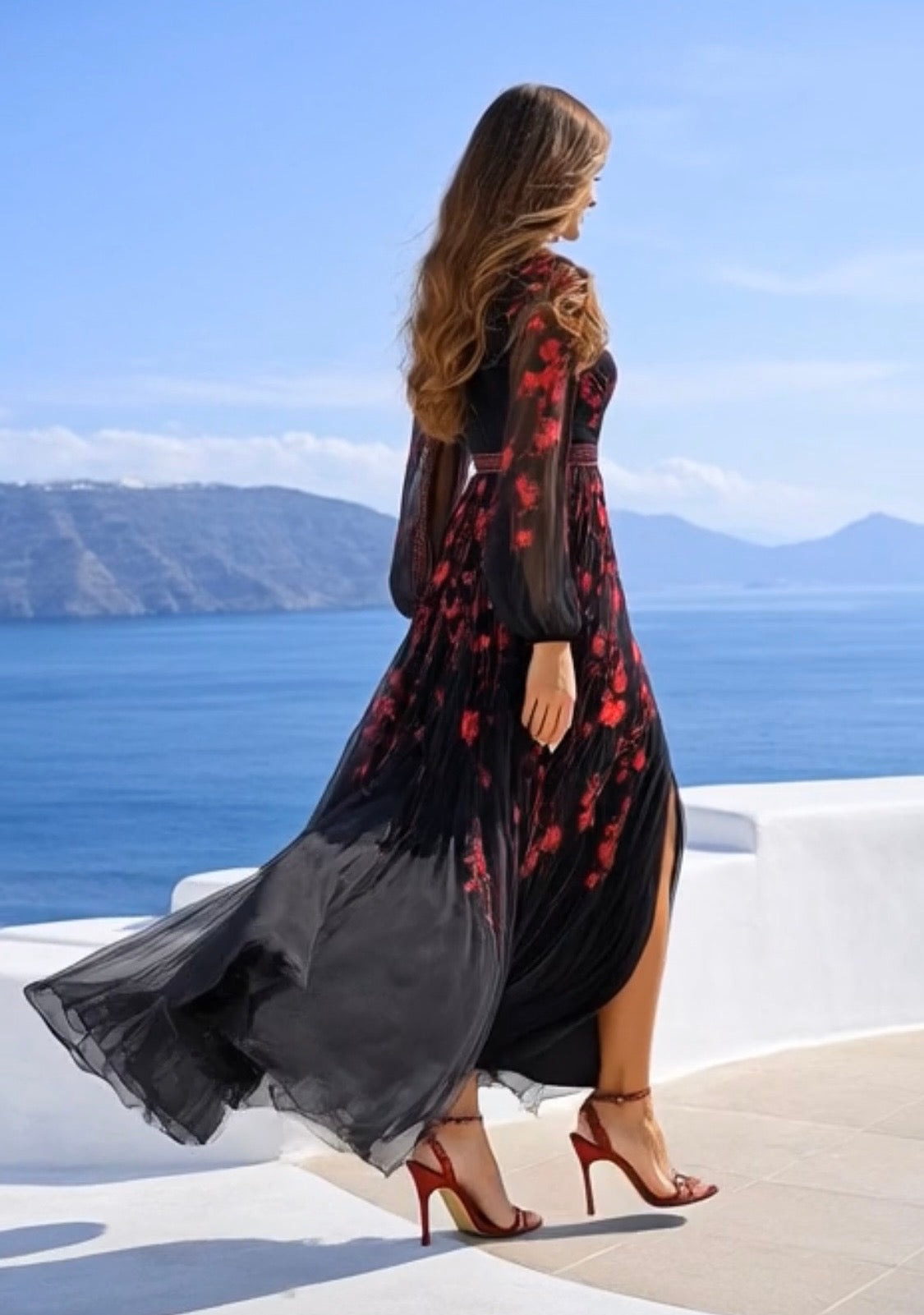 Empire dress in pleated chiffon, 3 prints, sizes (36-50) (video)