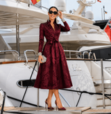 Billion Jacquard Luxury Wrap Midi Dress with Sash, 3 colors, sizes (36-48) video