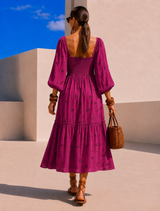 Vestido Susana bordado algodón licra strech nido de abeja, 4 colores, tallas (34-46)