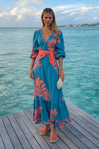 Vestido Mykonos camisero estampado con fajín de algodón licra, tallas (36-50)(vídeo)