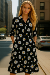 Eleonor V-neck dress, cotton with polyester drape, sizes (36-48)