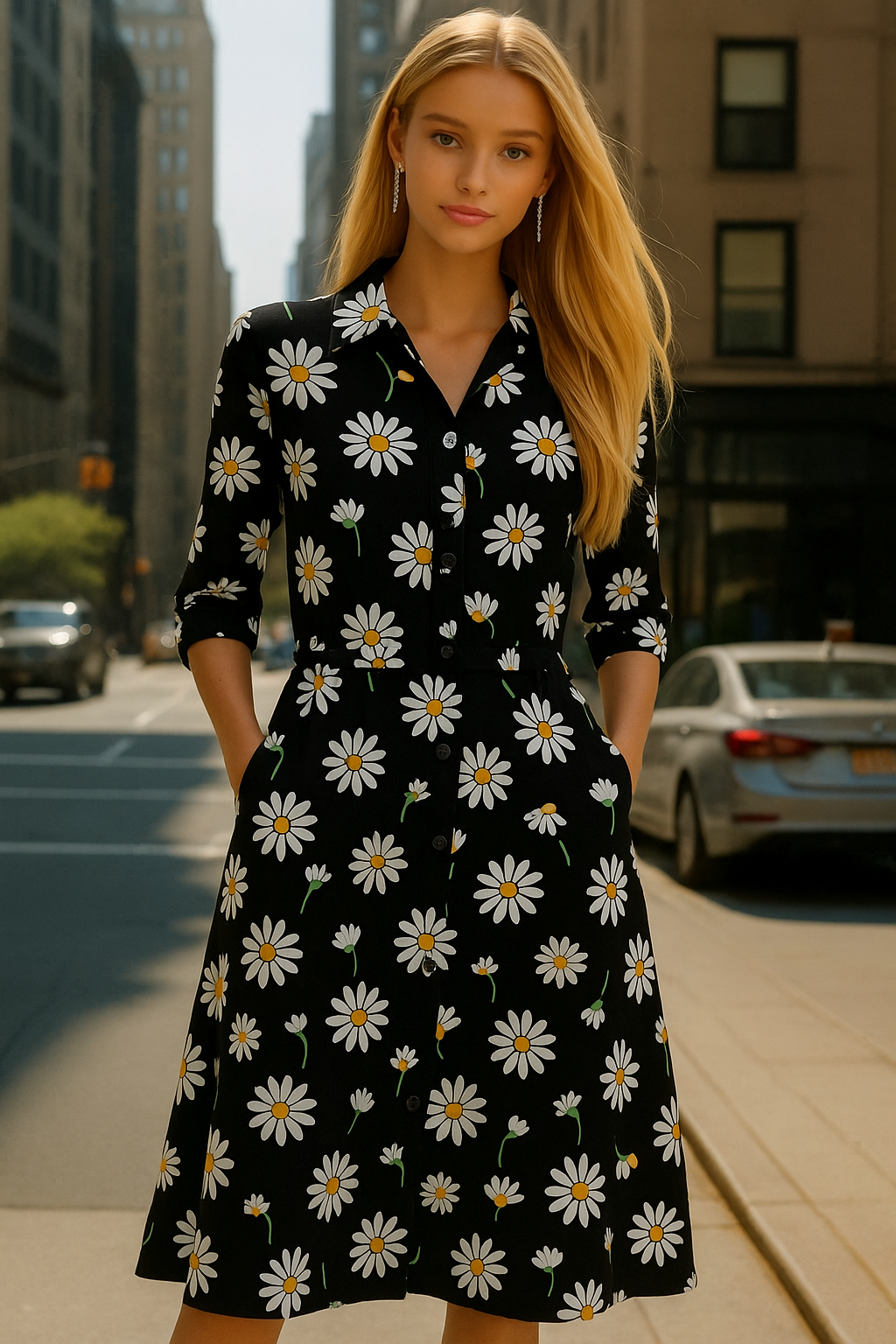 Eleonor V-neck dress, cotton with polyester drape, sizes (36-48)