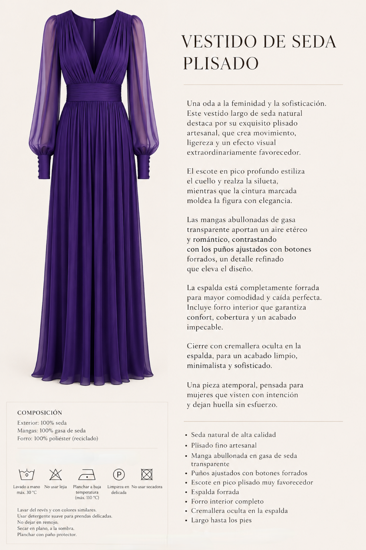 Vestido Mónaco seda natural plisada,tallas (34-48) vídeo