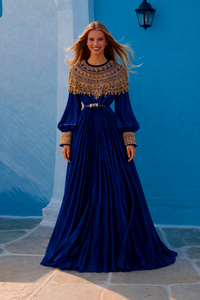 Vedtido Rania de gasa plisado satinado bordado, 6 colores, tallas (36-46)