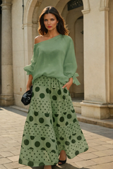 Conjunto Feria lunares 2 piezas top y falda pantalón elástico, 3 estampados, tallas (36-50)