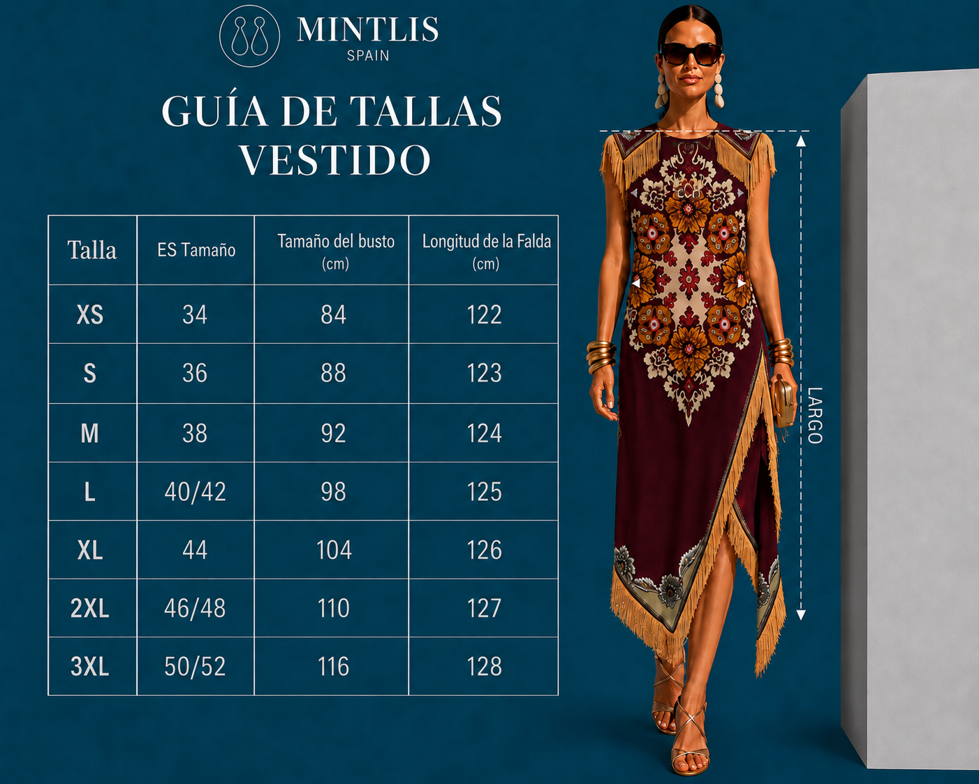 Vestido Lisboa MIDI flecos estampado, tallas (34-44) vídeo