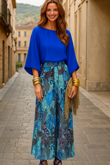 -39% OFF ULTIMAS UNIDADES ✅conjunto 2 piezas camisa gasa satinado y pantalón elástico Tropicana,    tallas (36-50)4 colores, made in Italy