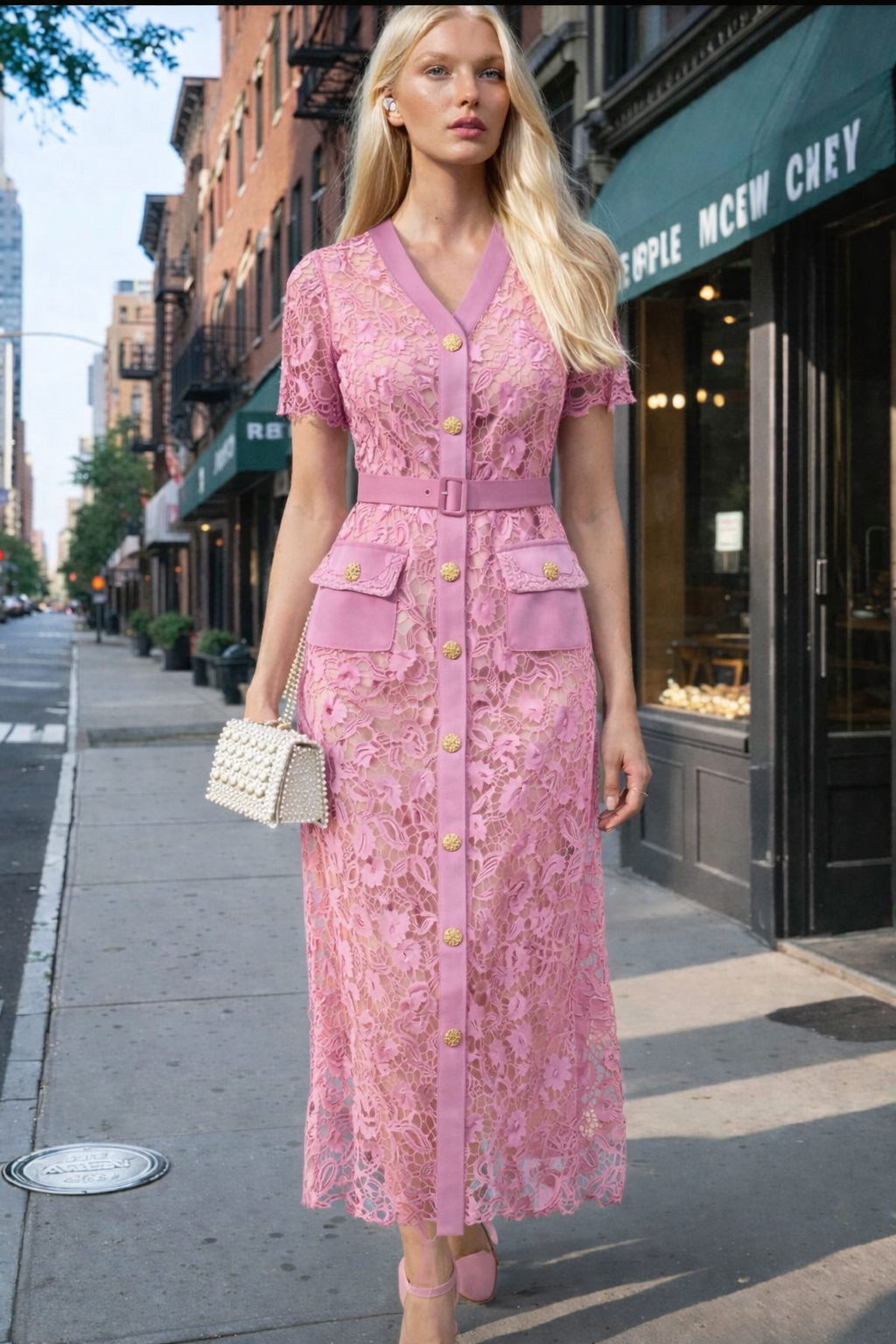 Vestido Julia camisero de encaje bordado y forro interior, 7 colores, tallas (36-46)