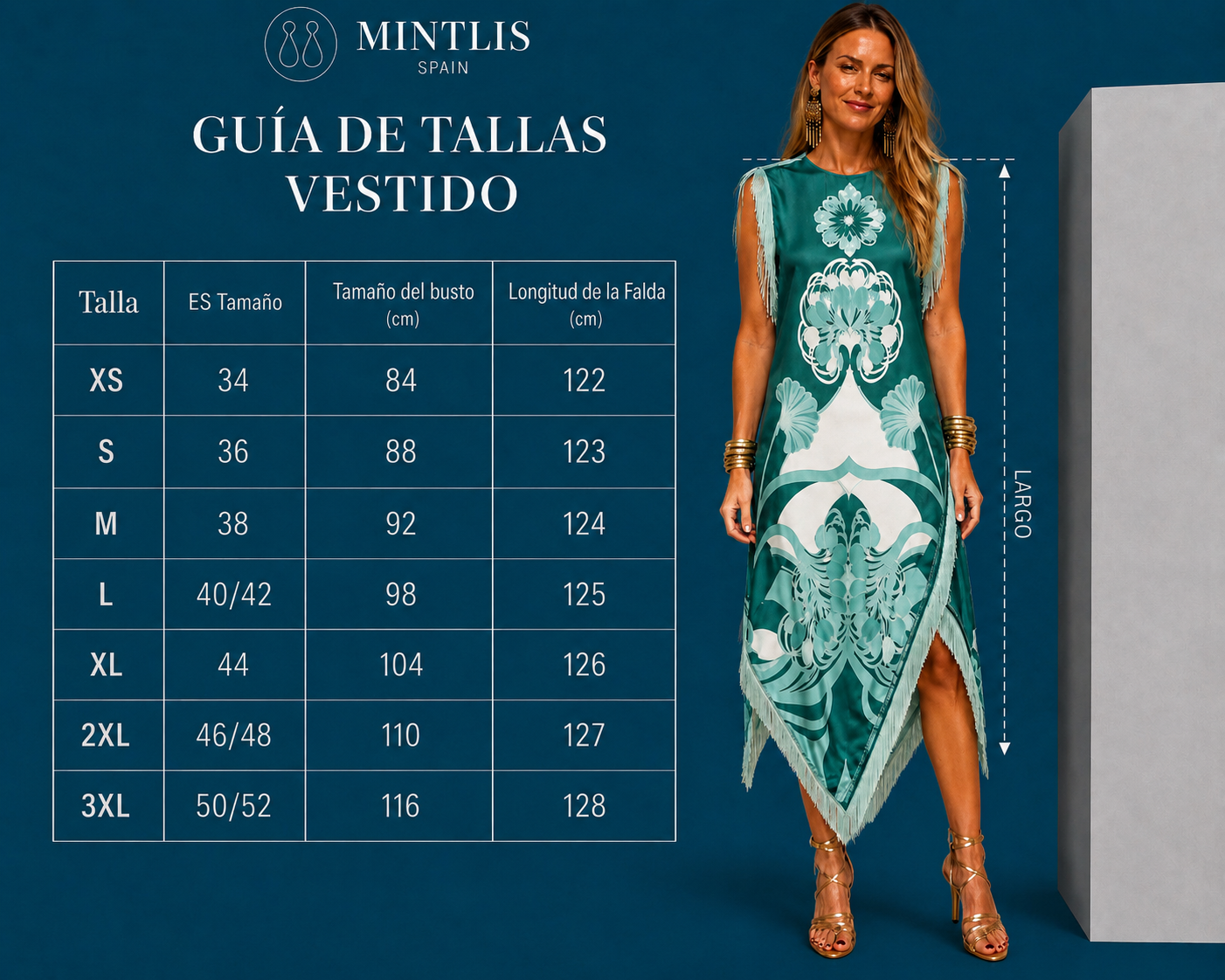 Vestido Oporto MIDI estampado flecos, tallas (34-48) vídeo