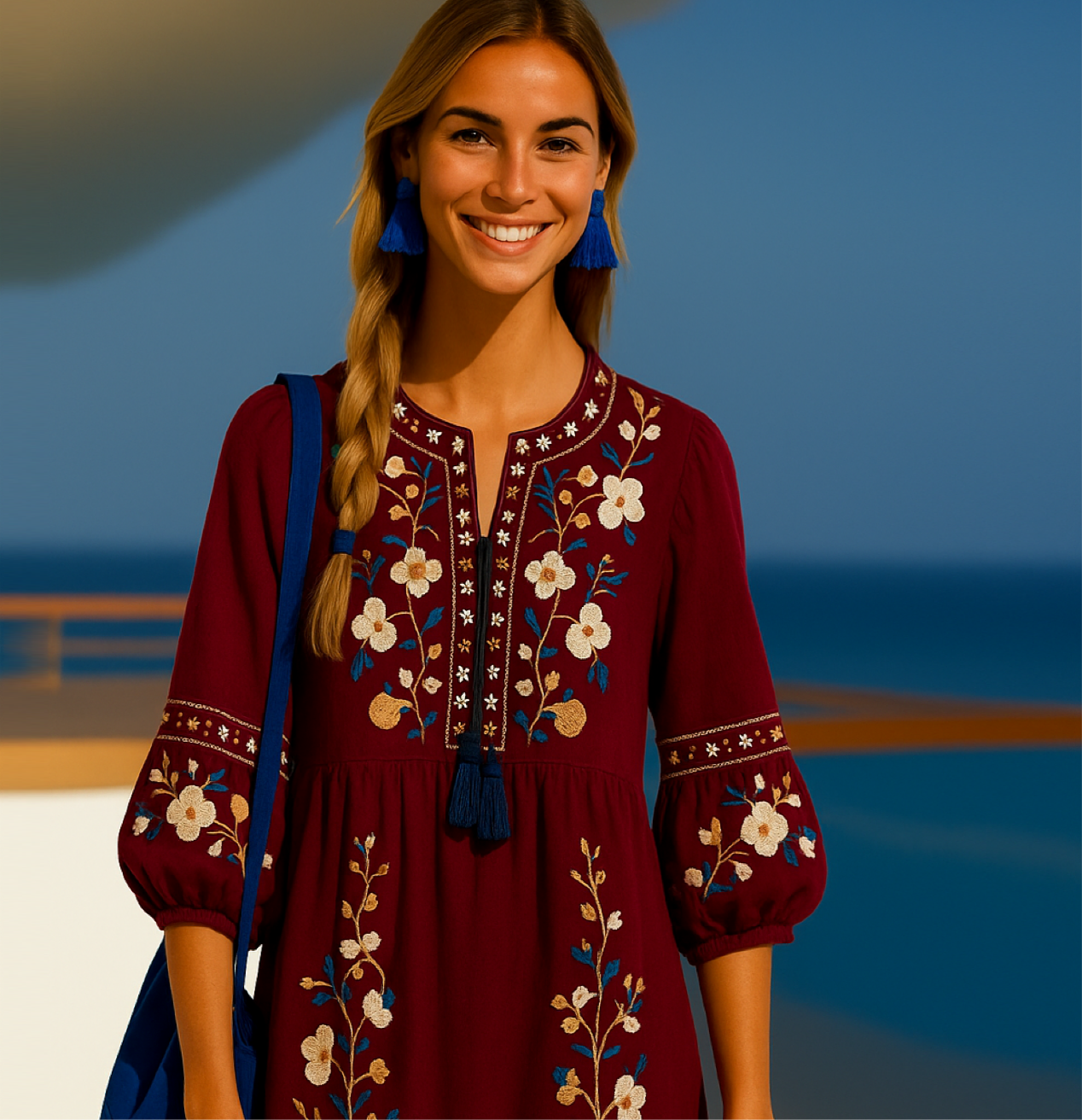 Vestido Norman de algodón bordado, 3 colores, tallas (36-48)