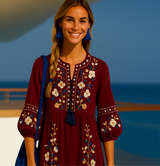 Vestido Norman de algodón bordado, 3 colores, tallas (36-48)