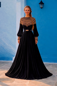 Vedtido Rania de gasa plisado satinado bordado, 6 colores, tallas (36-46)