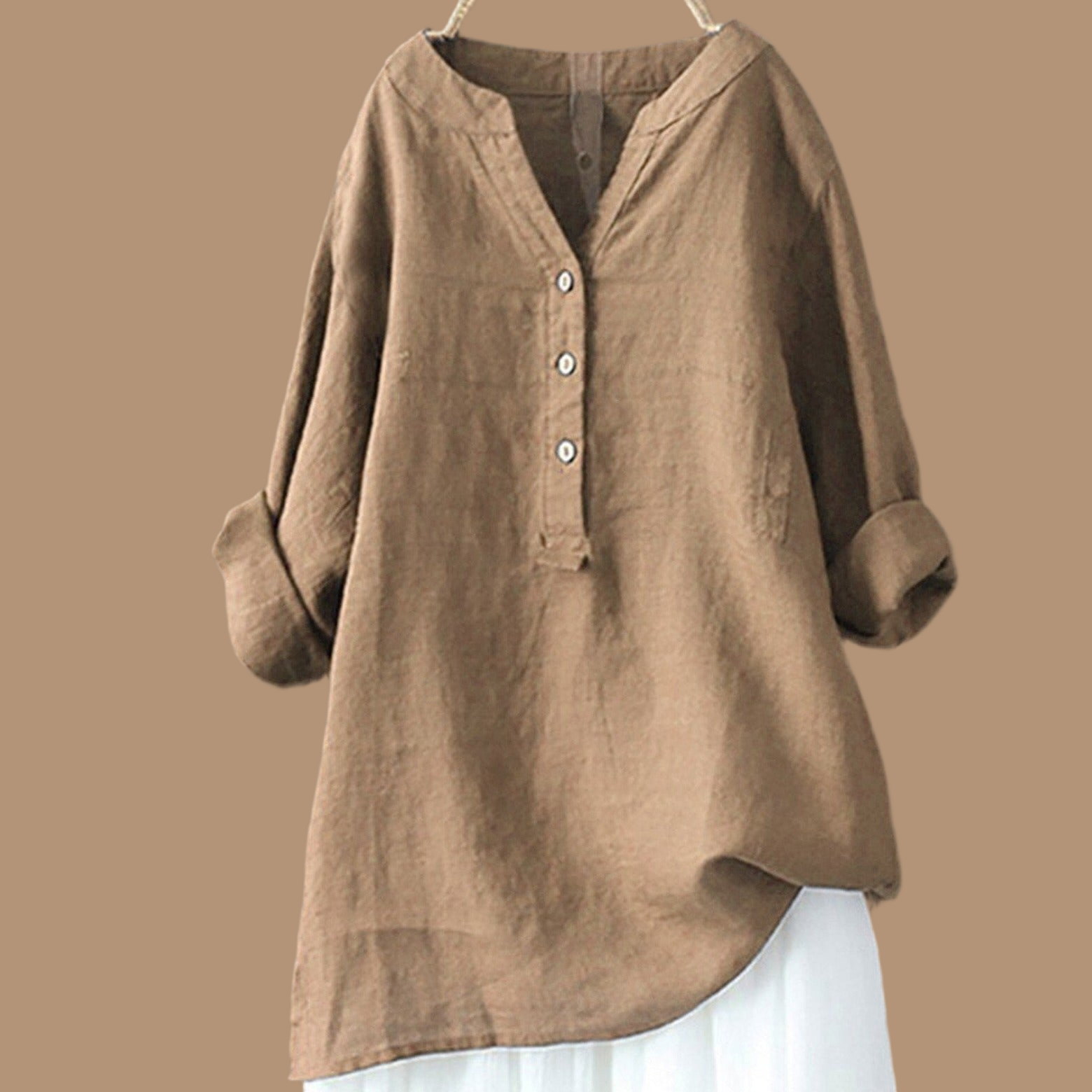 Camila Stretch Linen Tunic Shirt, 3 couleurs extra longues, 8 tailles