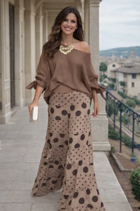 Conjunto Feria lunares 2 piezas top y falda pantalón elástico, 3 estampados, tallas (36-50)