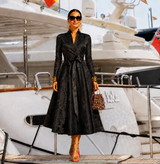 Billion Jacquard Luxury Wrap Midi Dress with Sash, 3 colors, sizes (36-48) video
