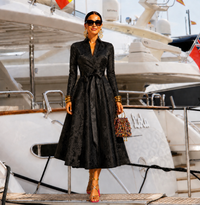 Billion Jacquard Luxury Wrap Midi Dress with Sash, 3 colors, sizes (36-48) video