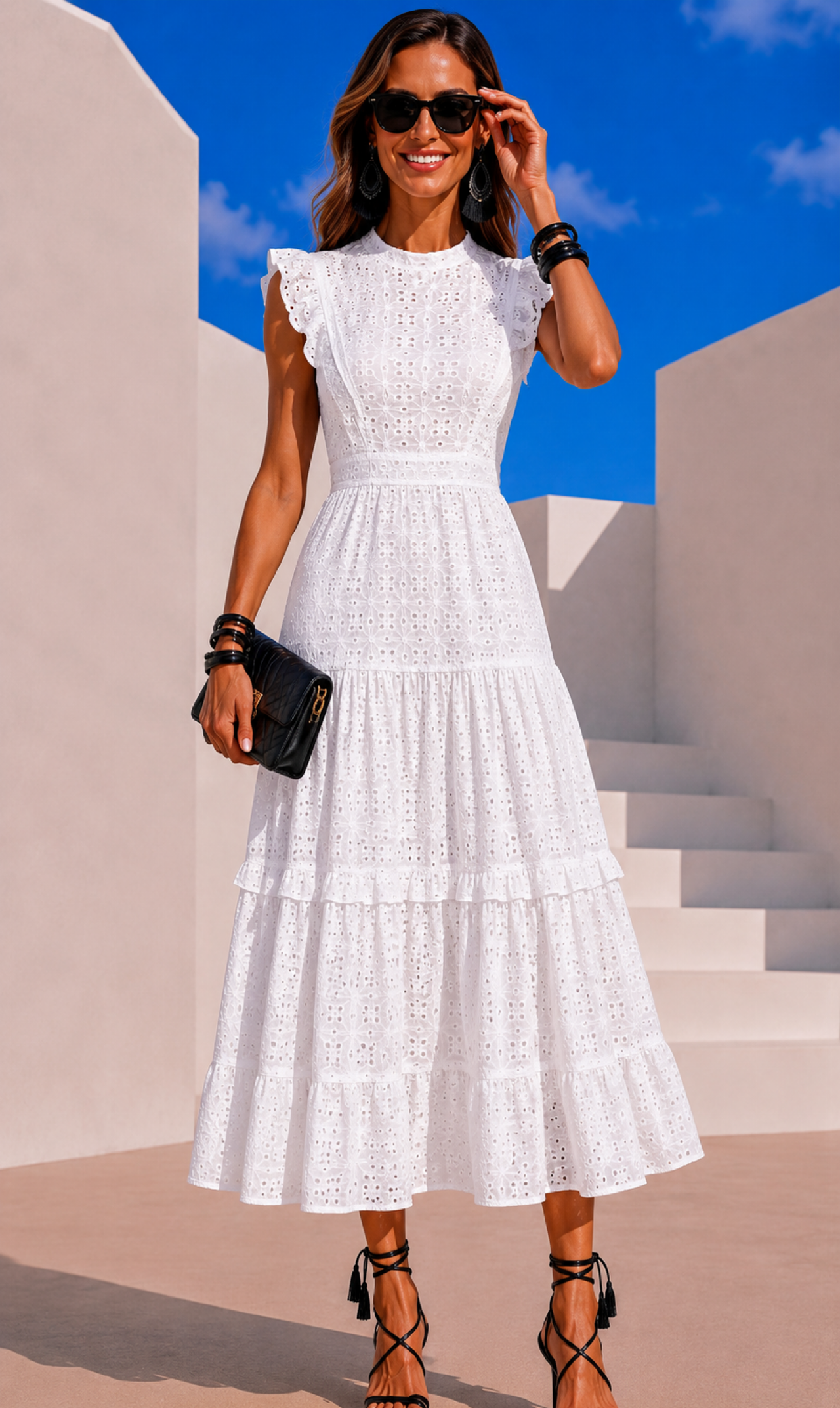 Vestido Marbella de algodón bordado, 3 colores, tallas (34-46)