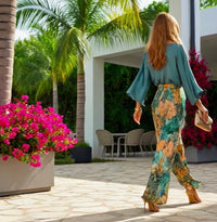 Conjunto ⭐️ Caribe verde,  bula+pantalon con cintura elástica, tallas (36-50) vídeo