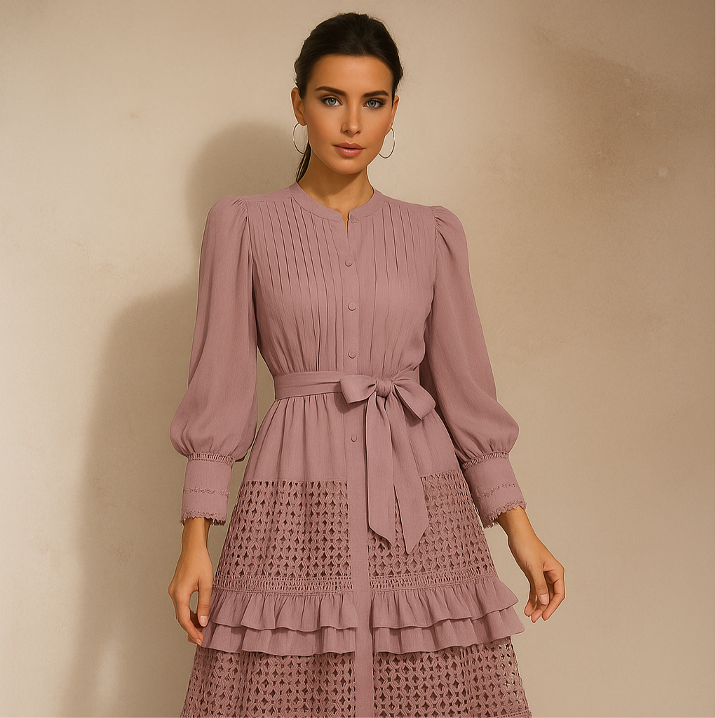 Vestido Karen de gasa de algodón con encaje y volantes, 4 colores, tallas (36-48)