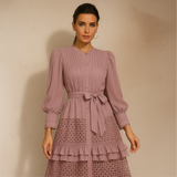 Vestido Karen de gasa de algodón con encaje y volantes, 4 colores, tallas (36-48)