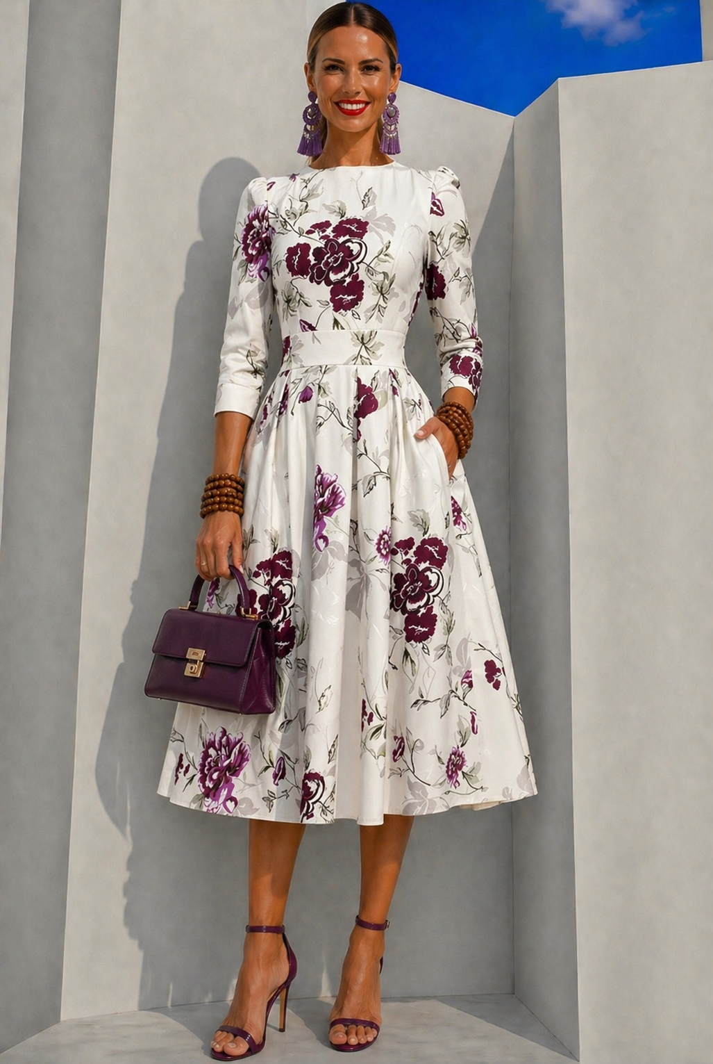 Carol flower dress with pockets, cotton, sizes (36-46) video